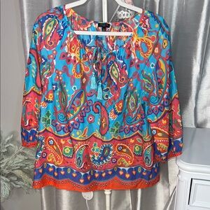 Talbots Multicolor Paisley Popover Blouse